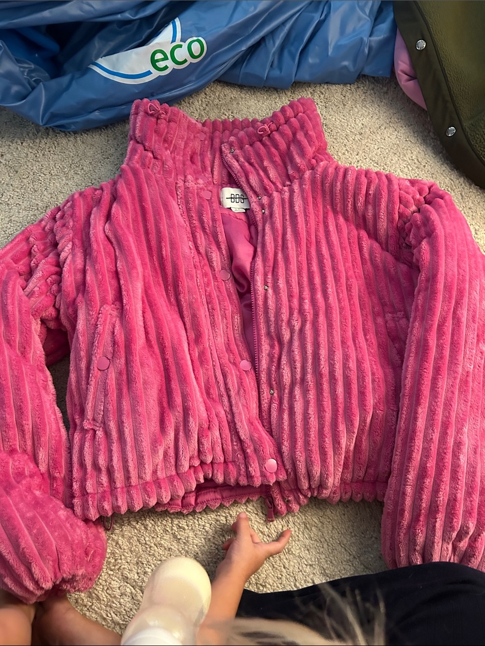 BDG Plush Ribbed Pink Puffer Jacket